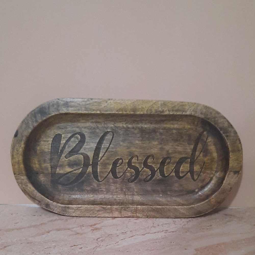 Rustic Wooden 'Blessed' Tray